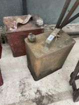 TWO VINTAGE FUEL CANS TO INCLUDE AN ESSO AND A SHELL BOTH WITH BRASS CAPS