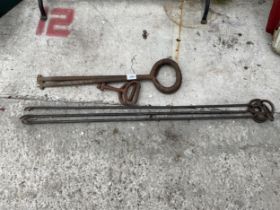 THREE VINTAGE INSPECTION COVER KEYS, AND TWO PAIRS OF MANHOLE GRID KEYS