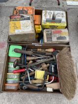 AN ASSORTMENT OF TOOLS TO INCLUDE A BRACE DRILL, FILES AND POWER TOOL ATATTCHMENTS ETC