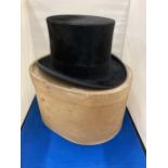 A BATTERSBY & CO LONDON BLACK TOP HAT WITH A BOX