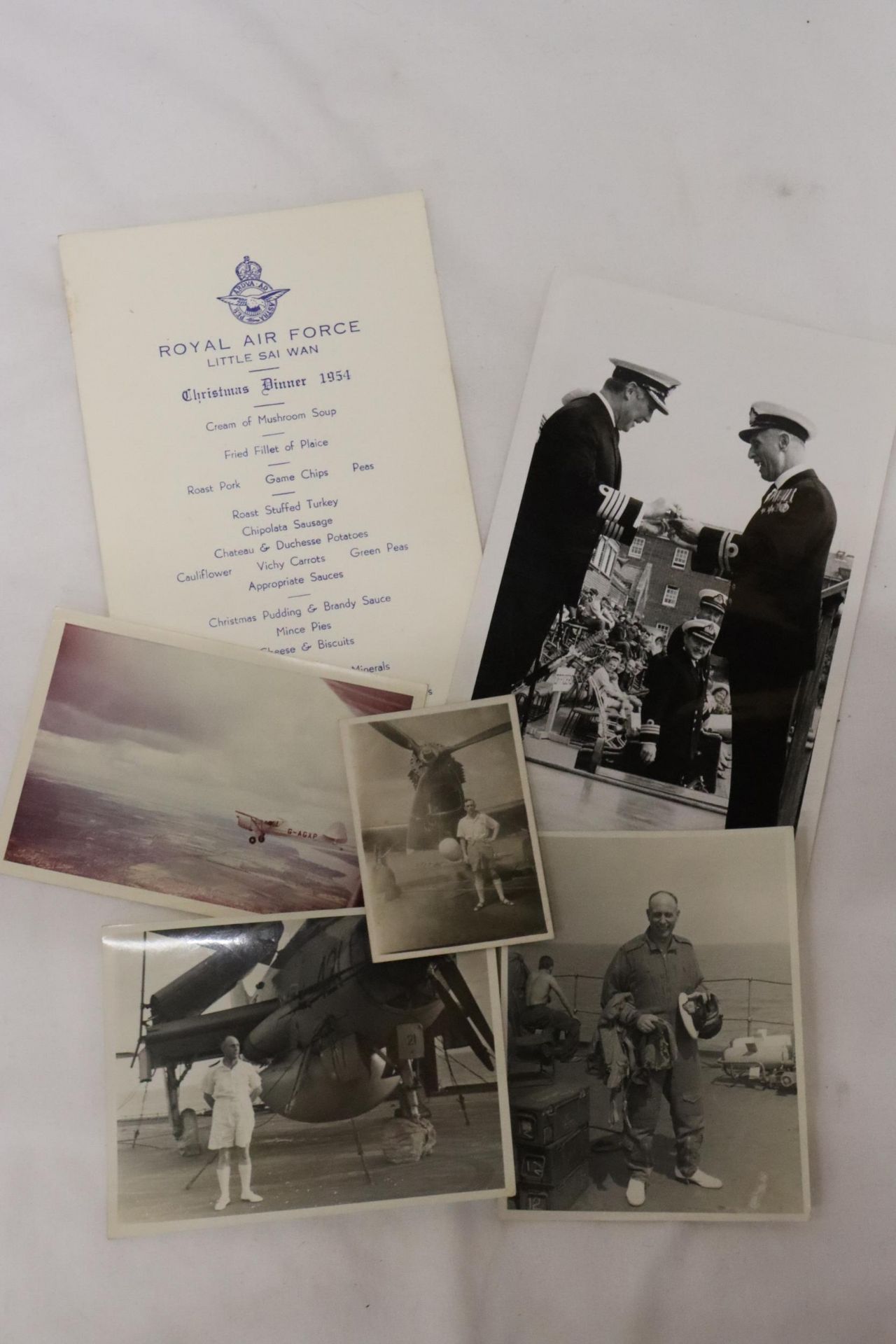 A ROYAL AIR FORCE, LITTLE SAI WAN, CHRISTMAS DINNER MENU, 1954 PLUS MILITARY PHOTOGRAPHS - Image 3 of 5