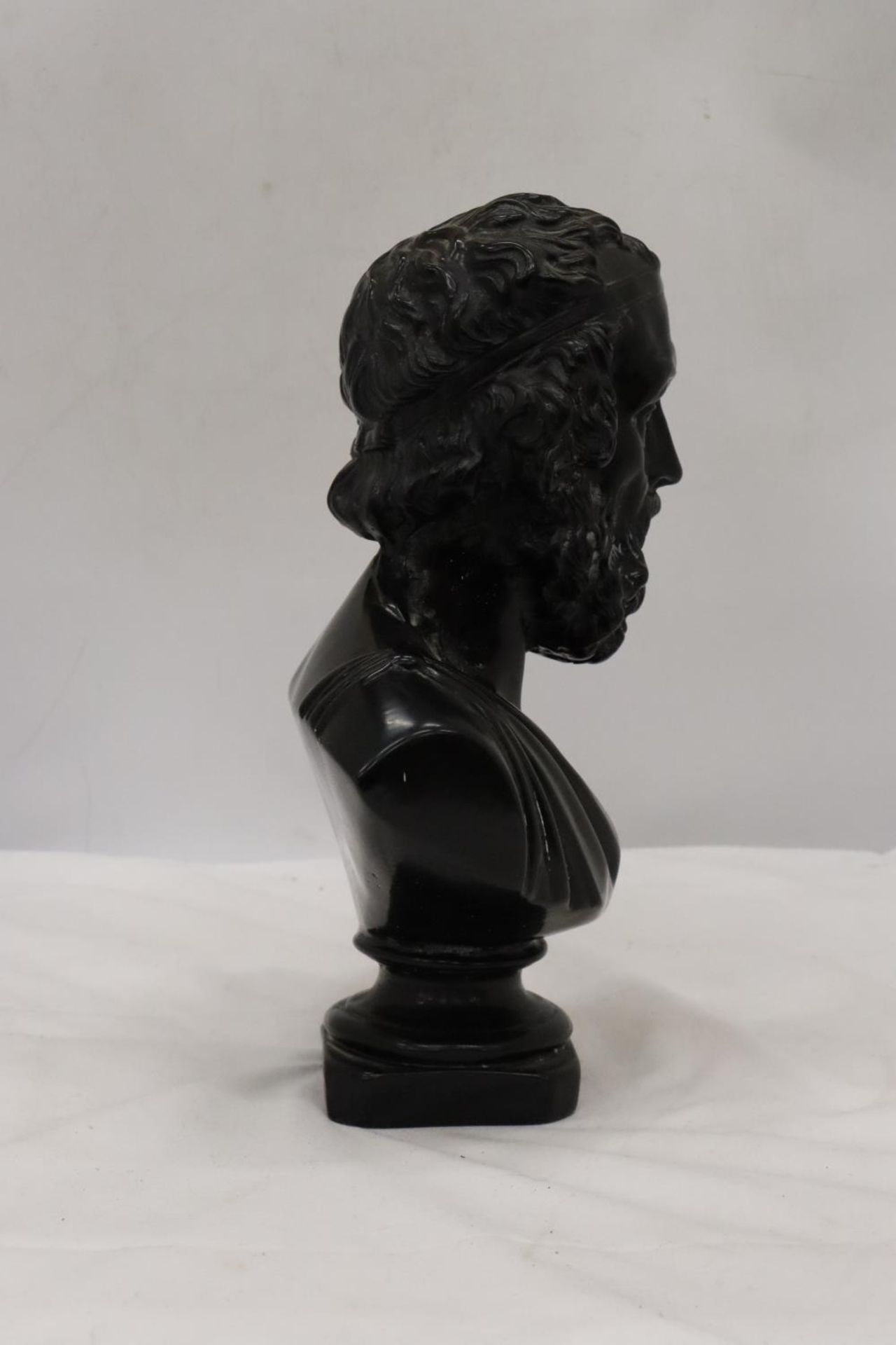 A HEAVY RESIN BUST OF CLASSICAL GREEK POET TITLED - 'HOMERE', HEIGHT 30 CM - Image 4 of 6