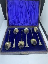 A SET OF SIX HALLMARKED BIRMINGHAM SILVER SPOONS IN A PRESENTATION BOX