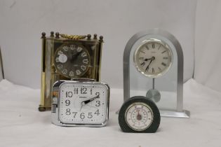 A VINTAGE SEIKO ALARM CLOCK, ANNIVERSARY CLOCK PLUS TWO OTHERS