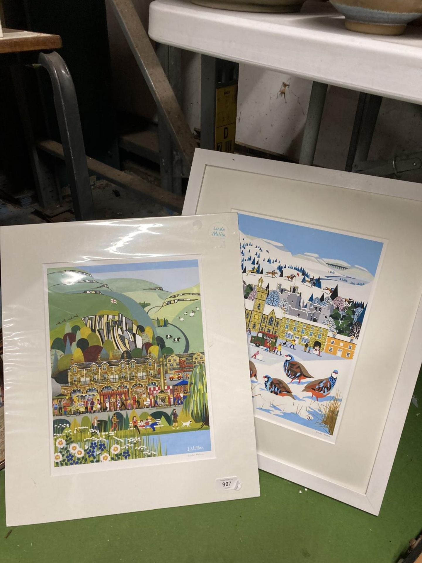 TWO SIGNED LINDA MELLIN PRINTS, ONE IN A FRAME, 44CM X 53CM AND 49CM X 57CM