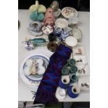 A LARGE QUANTITY OF CERAMICS, ETC TO INCLUDE PLATES, BOWLS, VASES, PIN TRAYS, ETC