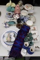 A LARGE QUANTITY OF CERAMICS, ETC TO INCLUDE PLATES, BOWLS, VASES, PIN TRAYS, ETC