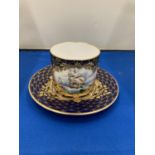 A LYNTON PORCELAIN HAND PAINTED COFFEE CAN AND SAUCER, BRITISH MAN OF WARSHIPS ON THE HIGH SEAS,