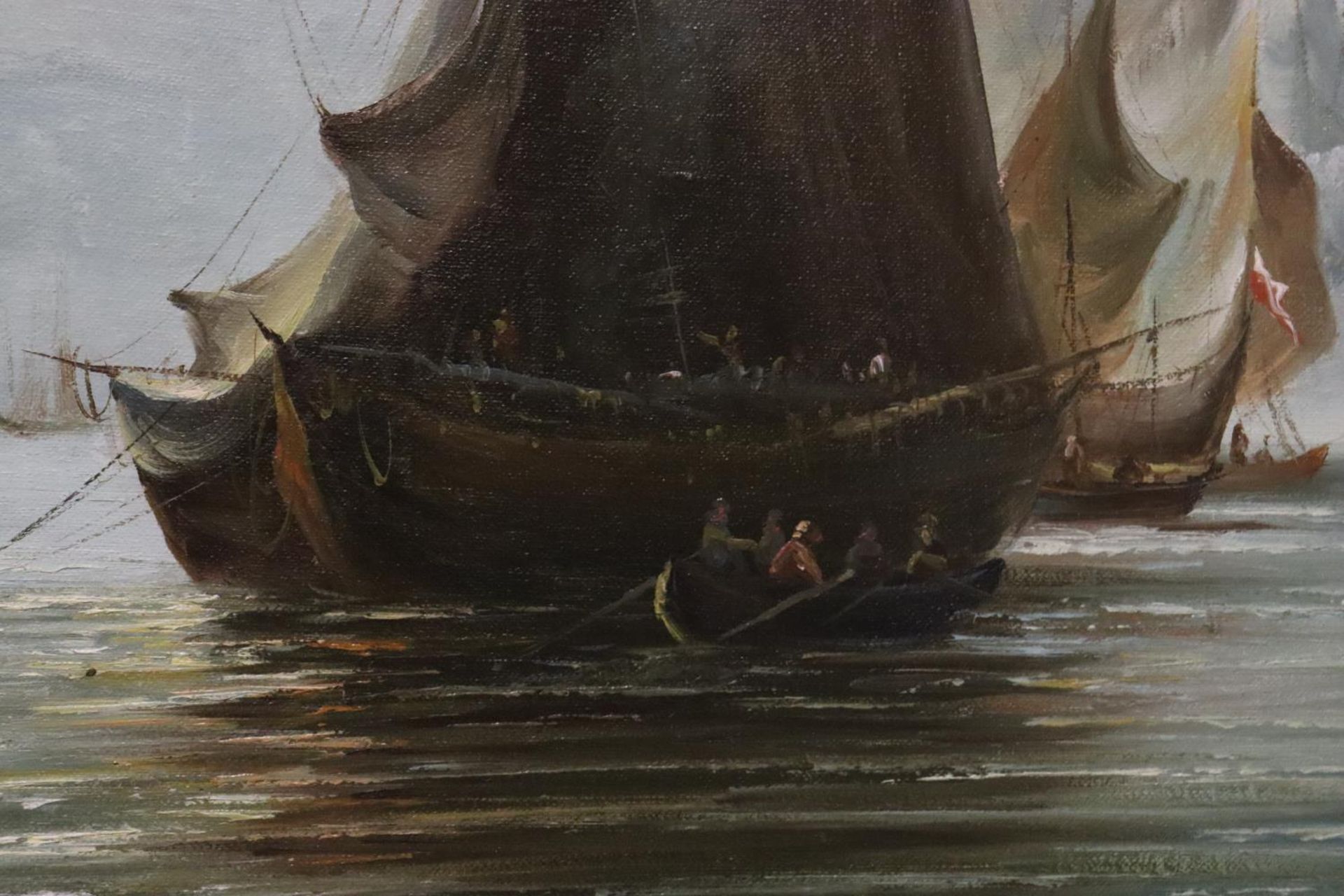 A LARGE OIL ON BOARD OF A MARITIME SCENE, IN A GILT FRAME, SIGNED R VOLKOV, 90CM X 65CM - Image 3 of 4