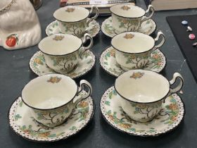 A VINTAGE SET OF SIX ROYAL DOULTON CUPS AND SAUCERS, REG NO. 702852