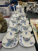 A VINTAGE CROWN STAFFORDSHIRE CHINA COFFEE SET TO INCLDE A COFFEE POT, CREAM JUG, SUGAR BOWL, CUPS