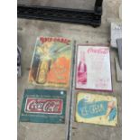 AN ASSORTMENT OF TIN SIGNS TO INCLUDE COCA-COLA ETC