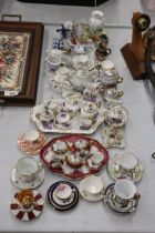 A LARGE COLLECTION OF MINIATURE CHINA AND POTTERY TO INCLUDE LIMOGES AND HAMMERSLEY TEASETS ON