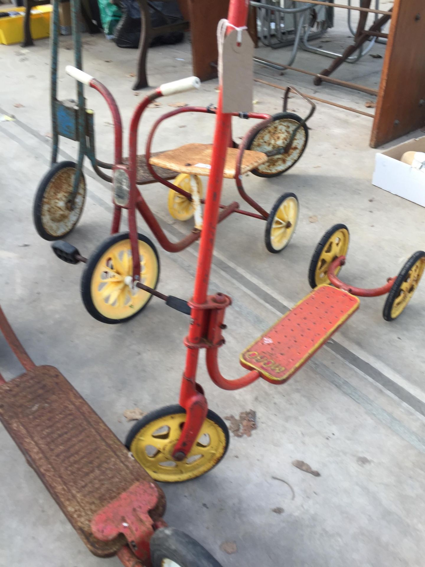 THREE VINTAGE CHILDS SCOOTERS AND A CHILDS TRICYCLE - Image 3 of 3