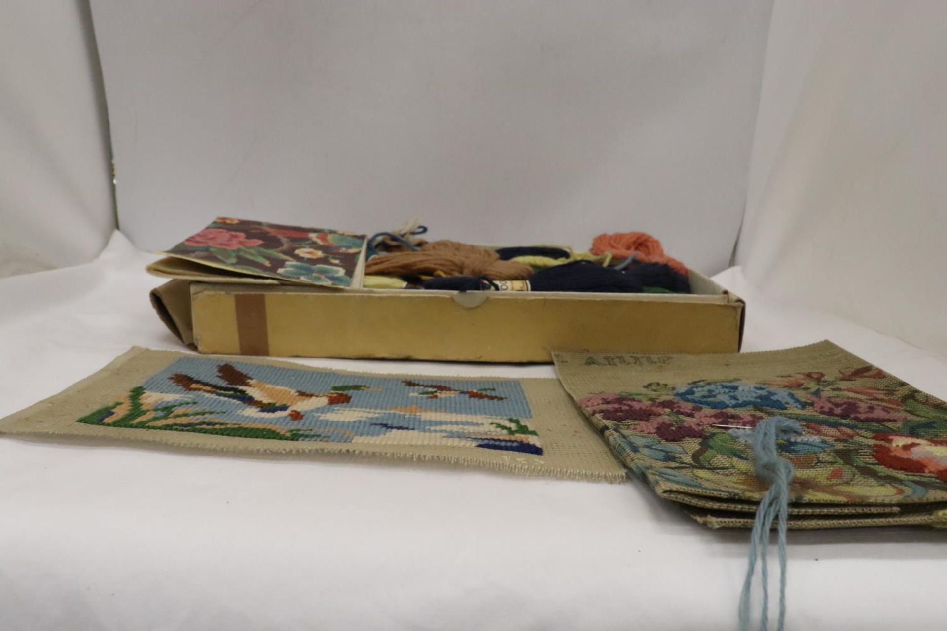 A NEEDLEWORK TAPESTRY OF A DUCK PLUS A PART DONE TAPESTRY WITH THE WOOL TO FINISH IT - Image 5 of 5