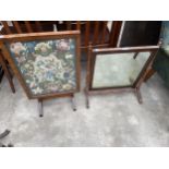 A VICTORIAN SWING FRAME DRESSING TABLE MIRROR AND A TABLE/FIRESCREEN WITH WOOLWORK PANEL