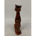 AN ANITA HARRIS HAND PAINTED AND SIGNED IN GOLD TALL DECO CAT FIGURE