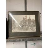 A FRAMED INKWASH OF THE CROSS CHESTER BY ALAN STUTTLE