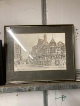 A FRAMED INKWASH OF THE CROSS CHESTER BY ALAN STUTTLE