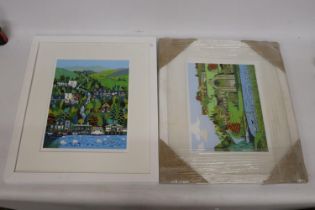 TWO SIGNED LINDA MELLIN PRINTS, FRAMED, 49CM X 57CM AND 57CM X 49CM