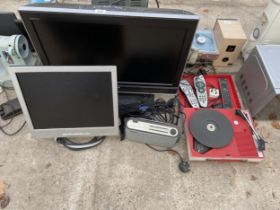 AN ASSORTMENT OF ITEMS TO INCLUDE A TELEVISION AND A PORTABLE RECORD PLAYER ETC