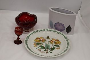 TWO PIECES OF PORTMERION TO INCLUDE A VASE "DUSK" BY JO GORMAN AND A HONEYSUCKLE DINNER PLATE