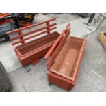 TWO WOODEN TROUGH PLANTERS WITH PLASTIC LINERS