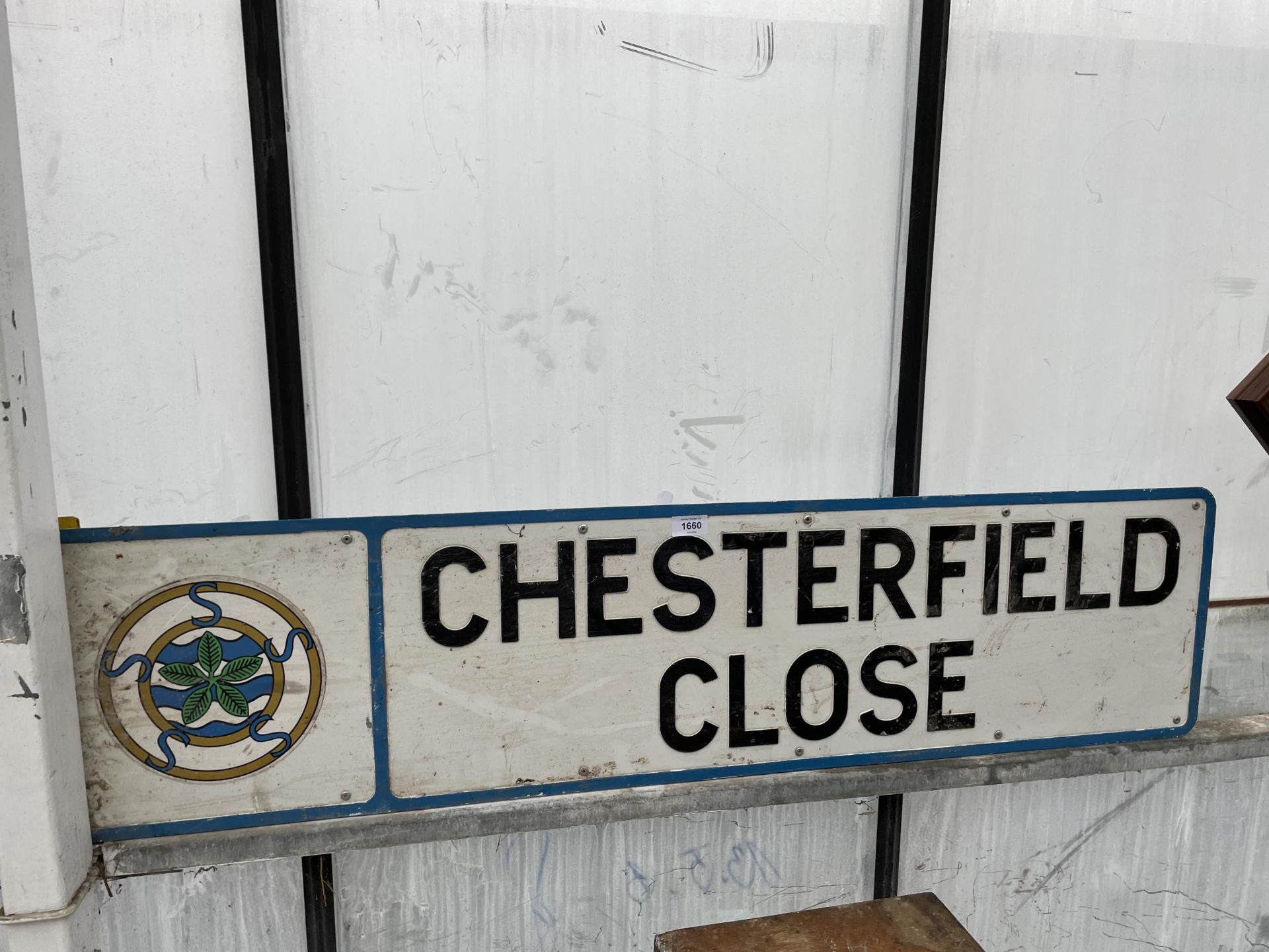 A METAL 'CHESTERFIELD CLOSE' ROAD SIGN