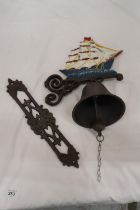 A LARGE CAST 'GALLEON' WALL BELL, 13 INCH X 10 INCH