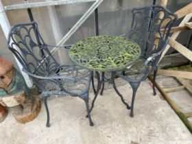 A METAL BISTRO SET COMPRISING OF A ROUND TABLE AND TWO CHAIRS