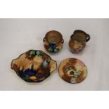 FOUR PIECES OF H & K TUNSTALL POTTERY, TO INCLUDE A BOWL, PLATE, JUG AND BOWL