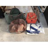 AN ASSORTMENT OF VINTAGE BAGS TO INCLUDE A CAMEL HOLDALL ETC