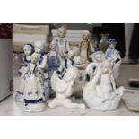 A COLLECTION OF CONTINENTAL STYLE CERAMIC FIGURES - 11 IN TOTAL