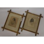 TWO VINTAGE ENGRAVINGS OF YOUNG LADIES, FRAMED, 32CM X 39CM