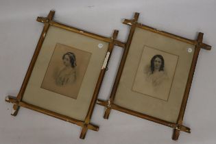 TWO VINTAGE ENGRAVINGS OF YOUNG LADIES, FRAMED, 32CM X 39CM