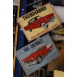 TWO METAL SIGNS, 1955 CHEVROLET AND THUNDERBIRD, 46CM X 30CM