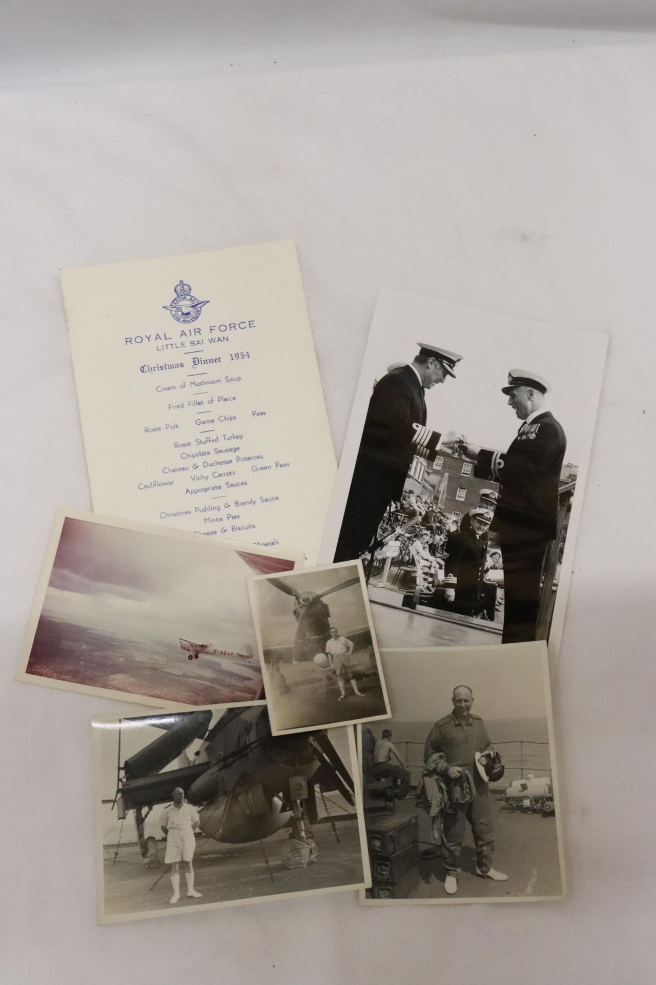 A ROYAL AIR FORCE, LITTLE SAI WAN, CHRISTMAS DINNER MENU, 1954 PLUS MILITARY PHOTOGRAPHS - Image 2 of 5