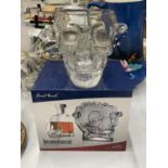 A 'BRAIN FREEZE', GLASS SKULL ICE BUCKET, BOXED, HEIGHT 16CM