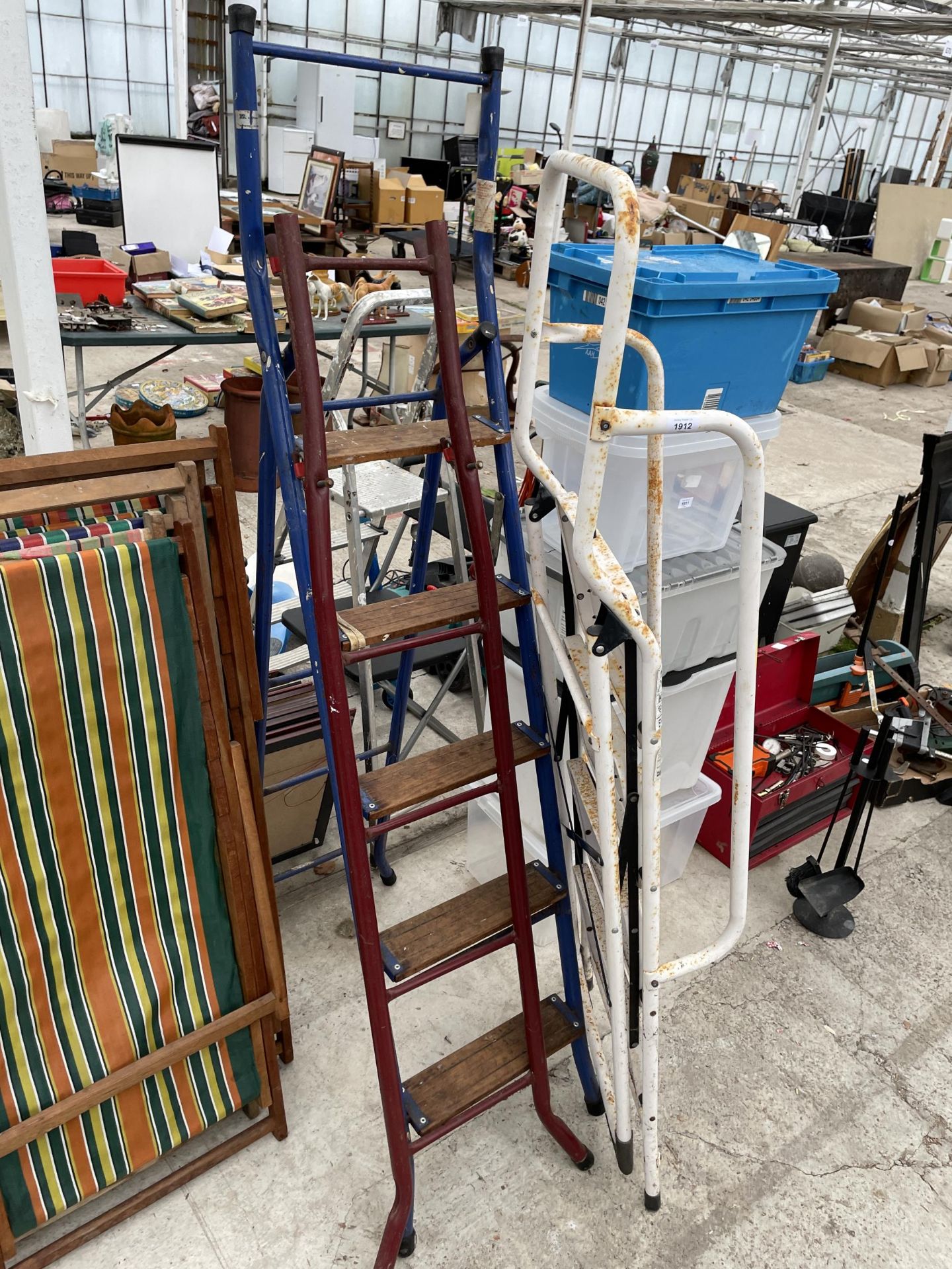 THREE VARIOUS LADDERS TO INCLUDE A NON SLIP STEP LADDER ETC