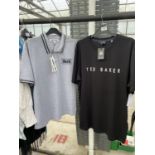 A NEW WITH LABELS TED BAKER T SHIRT AND AN MCQ POLO TOP WITH LABELS (BOTH LARGE)