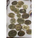 A LARGE COLLECTION OF BRASS STEAM RALLY PLAQUES - 20 IN TOTAL