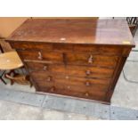 A VICTORIAN MAHOGANY AND INLAID CHEST OF TWO SHORT AND THREE LONG DRAWERS COMPLETE WITH TWO SECRET