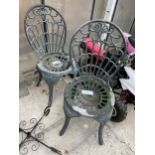 A PAIR OF CAST ALLOY BISTRO CHAIRS