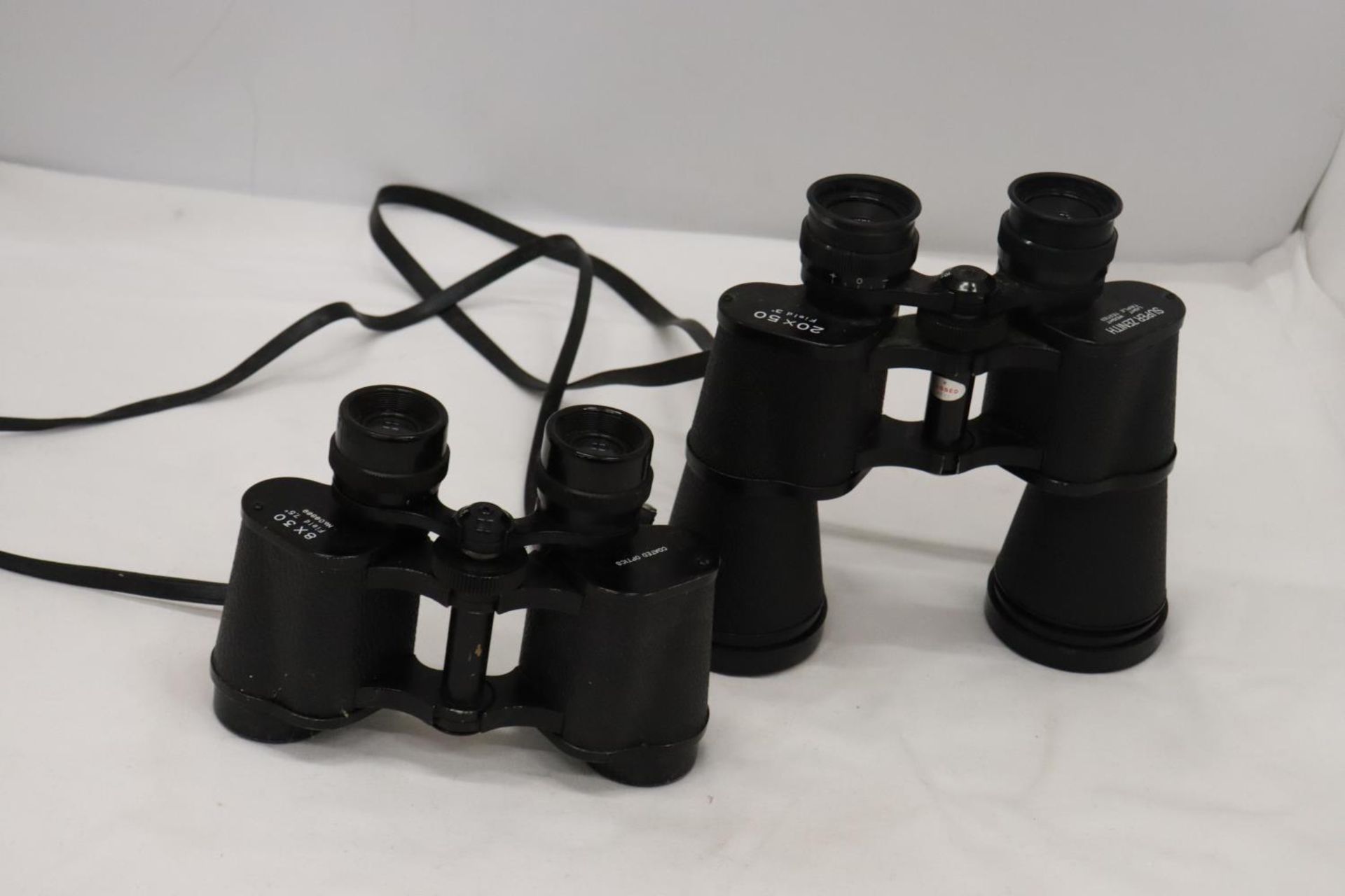 TWO PAIRS OF BINOCULARS SUPER ZENITH 20 X 50 AND FIELD GLASSES 8 X30