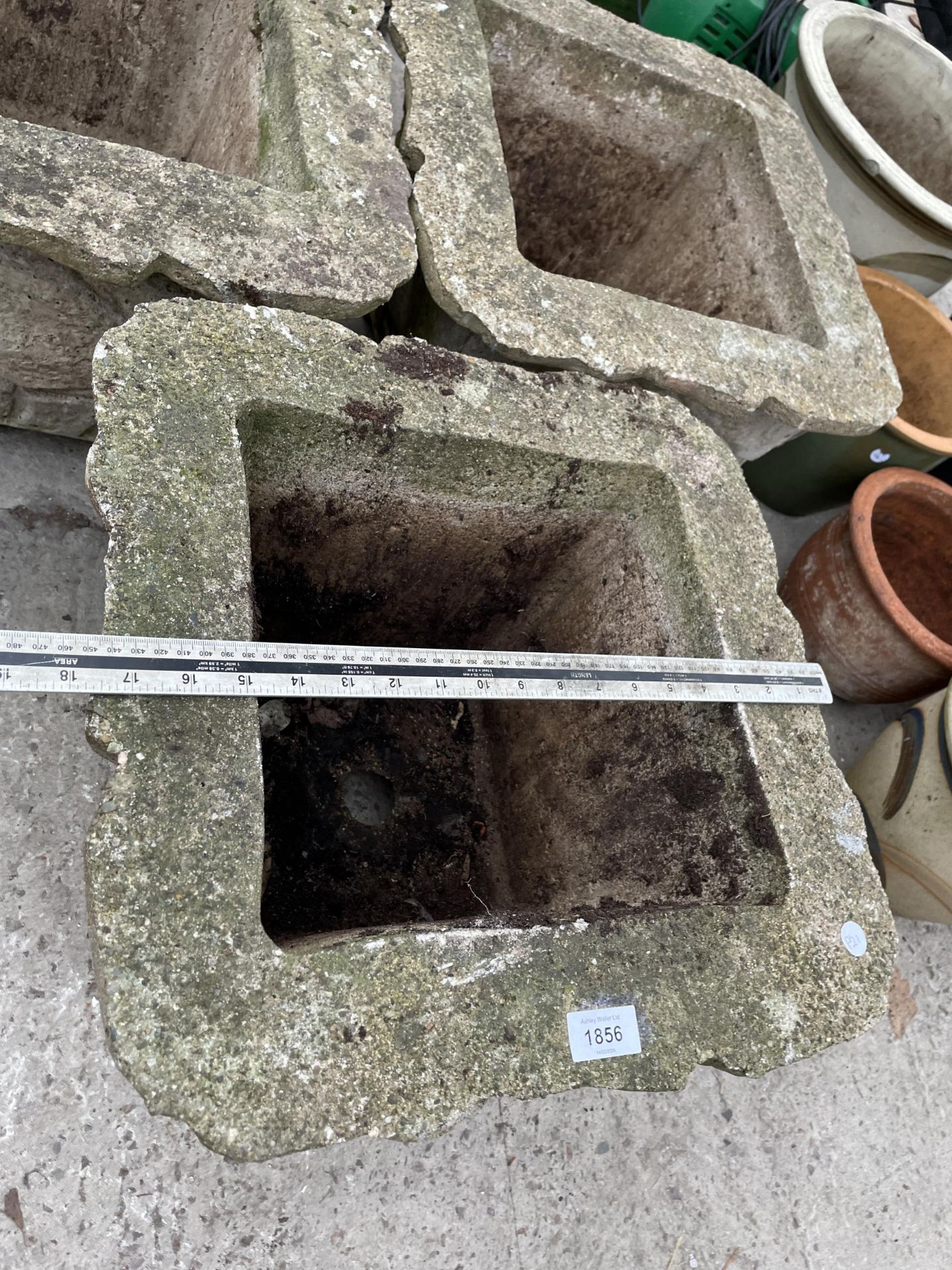 THREE SQUARE CONCRETE GARDEN PLANTERS - Image 4 of 4