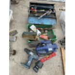 AN ASSORTMENT OF TOOLS TO INCLUDE A POWER CRAFT ELECTRIC SANDER, STILSENS AND A WOOD PLANE ETC