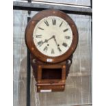 A WOODEN CASED CHIMING WALL CLOCK (A/F NO FRONT AND NO PENDULUM)