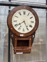 A WOODEN CASED CHIMING WALL CLOCK (A/F NO FRONT AND NO PENDULUM)