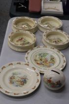 A QUANTITY OF ROYAL DOULTON 'BUNNYKINS' TO INCLUDE BARBARA VERNON SIGNED BOWLS AND A PLATE, PLUS A