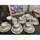 CROWN STAFFORDSHIRE TEAWARE TO INCLUDE TRIOS, CAKE PLATE, SUGAR BOWL AND MILK JUG